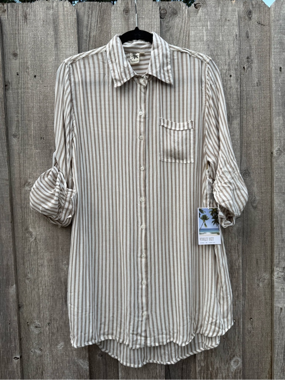 Violet Sky Don’t Worry Beach Happy Striped Button Up Shirt Cover Up Medium NWT